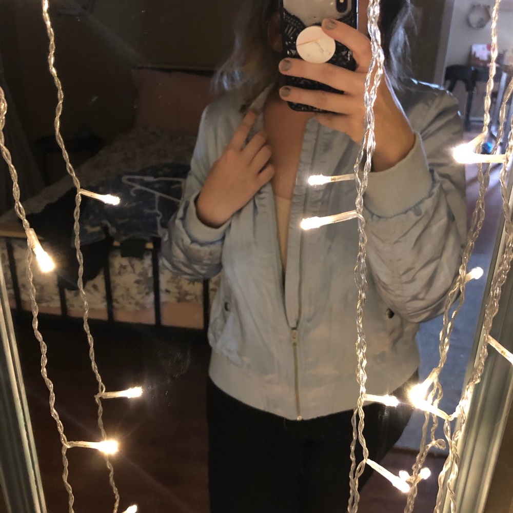 Baby Blue Silk Bomber Jacket